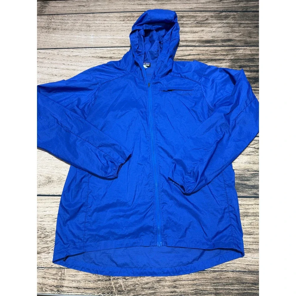 Patagonia Jacket Mens L Blue Rain Windbreaker Lightweight Packable Pocket Hiking